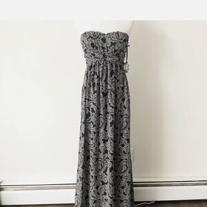 Jessica Simpson Strapless Paisley Maxi Dress in Black and Gray